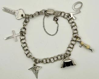 7.5 Sterling Silver Double Link Charm Bracelet 17.96g
