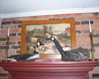 vtg framed print - antique push up candlesticks - wood ducks