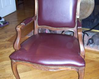 vtg carved french style leathe/studded fauteuils arm chair