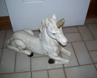 large chalkware/ceramic unicorn