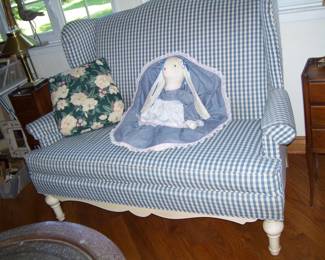 french country wing back loveseat - handmade french bunny