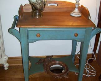 vtg washstand - vtg lamp = vtg glass head