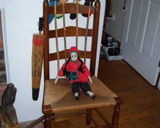 cane chair - handpainted stick birds - bisque asian doll