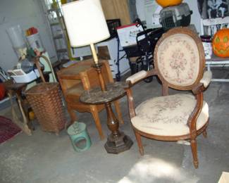 more vtg furniture - antique shoe shiner - wicker shopping cart