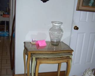 glass top french provincial nesting tables - vtg large turtle shell