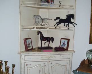 vtg white wash corner cabinet - horse decor