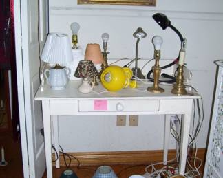 vtg desk - wall art - variety of vtg lamps