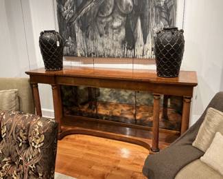 png: Estimated Dimensions Width: 64" Depth: 18" Height: 34" These dimensions reflect a grand-scale, architectural statement piece typical for an entryway console or dining room pier table. png: Estimated Dimensions Width: 64" Depth: 18" Height: 34" These dimensions reflect a grand-scale, architectural statement piece typical for an entryway console or dining room pier table.