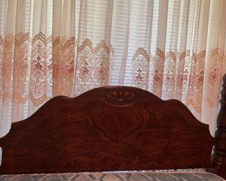 Antique carved Solid Wood Bed Frame with turned posts. Headboard and footboard. Late 19th century.