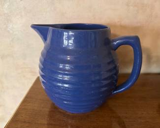 Vintage BauerPottery Ring Ware cobalt blue stoneware pitcher. Circa 1930s. Sought after collection.