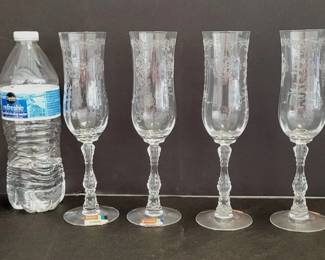 RARE FOSTORIA Navarre highball, continental champagnes & double old fashioned bar glasses. unused and still with original labels