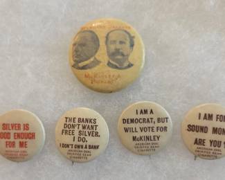 1896 McKinley Bryan Pres Election Pin Back Buttons