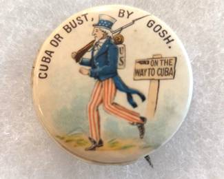 1898 Spanish American War Uncle Sam on the Way to Cuba Pin Back Button
