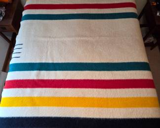 90" x 72" four point Hudson Bay type blanket by T. Eaton Co Ltd, Canada (made in England). With woven label dating the blanket to the1920s to 1930s. In excellent condition with no moth or other damage.