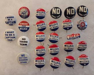 1940 Pres Election Willkie Pin Back Buttons