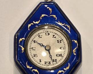 Art Deco Grevere Swiss Silver Enamel Pendant Watch