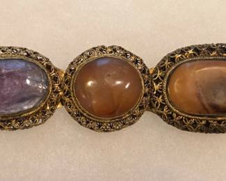 1860s Victorian 4" Scottish Pebble Sash Buckle and several other pieces of Victorian Scottish pebble jewelry