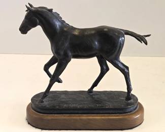 1989 7" x 3" x 7" limited edition bronze sculpture #18/30 entitled "Born to Run" by Wyoming artist Gerald A. Shippen, who was raised on a ranch near Yellowstone Park. His work is included in the Buffalo Bill Center of the West and he has been awarded the Governor's Choice Award.