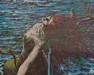 1975 Ltd Edition Print The Devils Lake Barry Smith. Fantasy Art print by British artist Barry Windsor-Smith. Signed and numbered 205/500 in magic marker, which has faded with time but is still legible. The artist was best known for his work on Marvel's Conan the Barbarian comic series. Published by Gorblimey Press, Box 92, Madison Square Station, New York. The print measures 25" x 25".