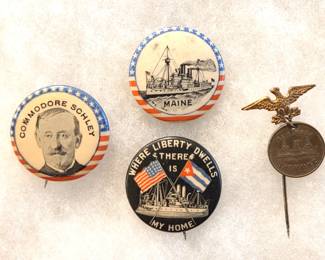 1898 Spanish American War Pin Back Buttons