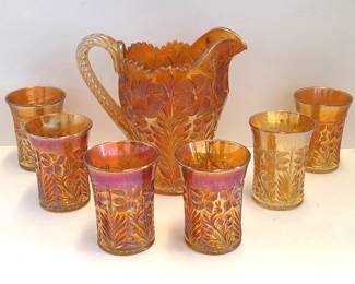 1910 Imperial Carnival Glass Tiger Lily Water Set