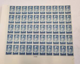 Special printing "Farley's Follies".1935 5 cent Yellowstone National Park fifty stamp souvenir sheet , imperforate and ungummed.  Plate number 21280. There are more early stamps & postal commemoratives in Lots 43, 176A, 239A, and 329A of this auction.