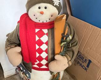 Plush Snowman Figure with Skis and Scarf