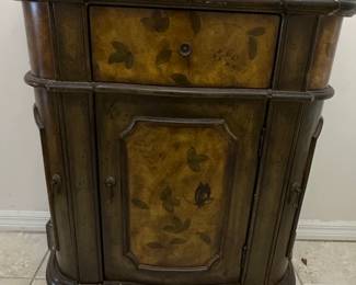Vintage HandPainted Butterfly and Floral DemiLune Cabinet