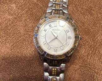 Bulova Womens TwoTone Crystal Accent Watch