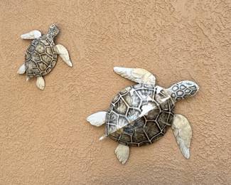 Set of Two Decorative Sea Turtles Wall Art  Eangee Home Design Pewter Checkered