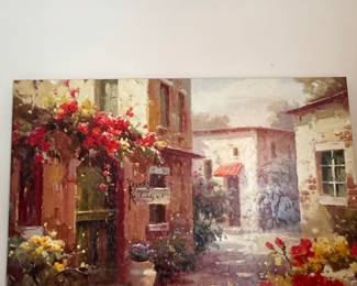 Impressionistic Courtyard Painting with Flowers