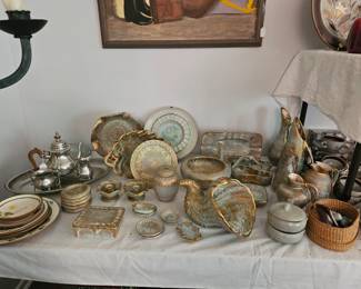 18-22kt. Brushed Gold & Blue Stangl Dishes