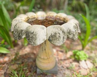 Shorter concrete older birdbath $50