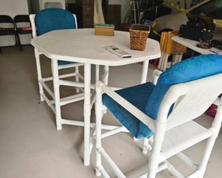 5 piece bistro height PVC table set with like new cushions $150
