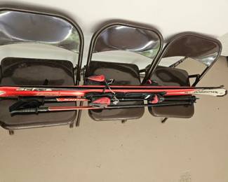Sets of four metal folding chairs $5 each,  snow skis $15