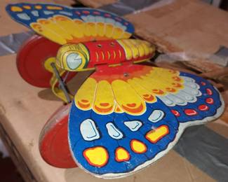 Tin Litho Butterfly Push Toy