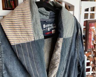 Anthropologie Holding Horses quilted shawl collar denim jacket