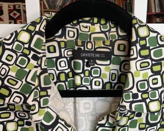 Lafayette 148 green geometric stretch cotton blend dress shirt
