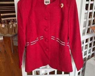 Vintage 1980s 1990s red belted blazer with shoulder pads