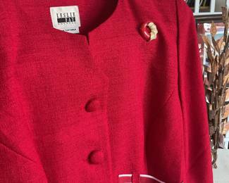 Vintage 1980s 1990s red belted blazer with shoulder pads