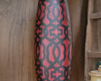Hand-Painted Wooden Vase with Geometric Pattern