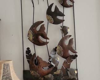 Curtis Jere Style School of Fish Metal Wall Sculpture
