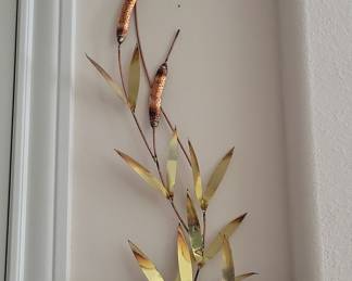 Mid-Century Modern Brass and Copper Cattails Wall Art