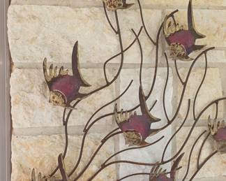 Vintage MCM Metal Fish Wall Art Sculpture