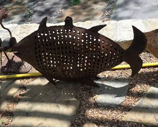 Rustic Metal Fish Garden Sculpture with Perforated Body