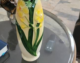 Vintage Daffodil Ceramic Vase with Raised Floral Appliqués