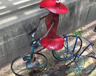 Metal Lobster on Bicycle Garden Sculpture