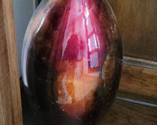 Glazed Ceramic Vase with Mottled Red, Orange, and Brown Glaze