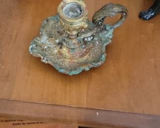 Antique Ornate Brass Candle Holder with Handle