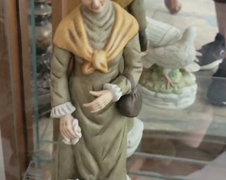 Vintage Homco Porcelain Figurine of an Elderly Woman with Dog and Doves